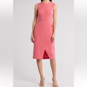 Maggy London Pink Sheath Midi Dress with Slit